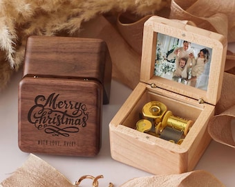Engraved Wooden Music Box for Couples Gift, Personalised Picture Music Box Valentine Gift for Wife, Christmas BTS Music box Gift for her