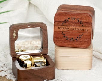 Engraved Wooden Mirror Music Box: Personalised Classical Music Box Valentine Gift for Wife