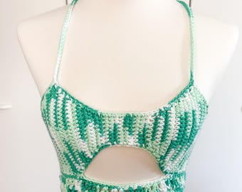 MULTICOLORE : Crop top crocheté avec découpe | Top bohème d'été | Top de festival fait main | Top crocheté sur commande