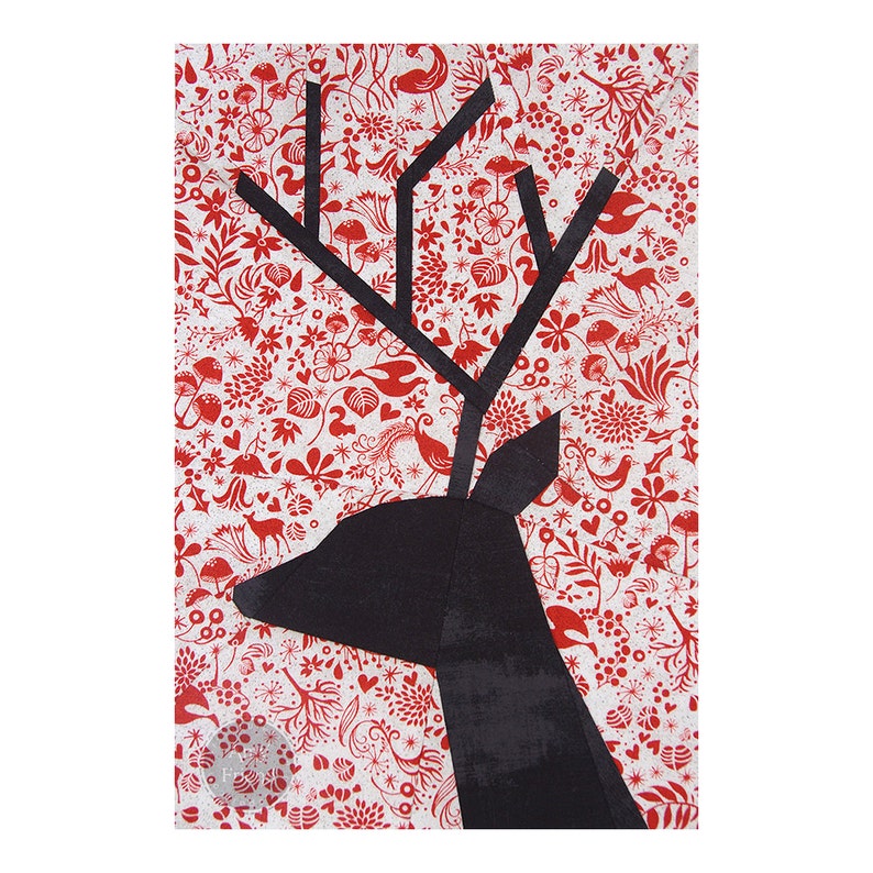 Reindeer Paper Pieced Pattern | Etsy Reindeer Handprint Ornament