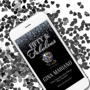 50th birthday invitation 50 and  Fabulous Birthday invite Women&#39;s 50th Birthday Fifty & Fabulous Digital Invitation 50th Birthday Diamonds