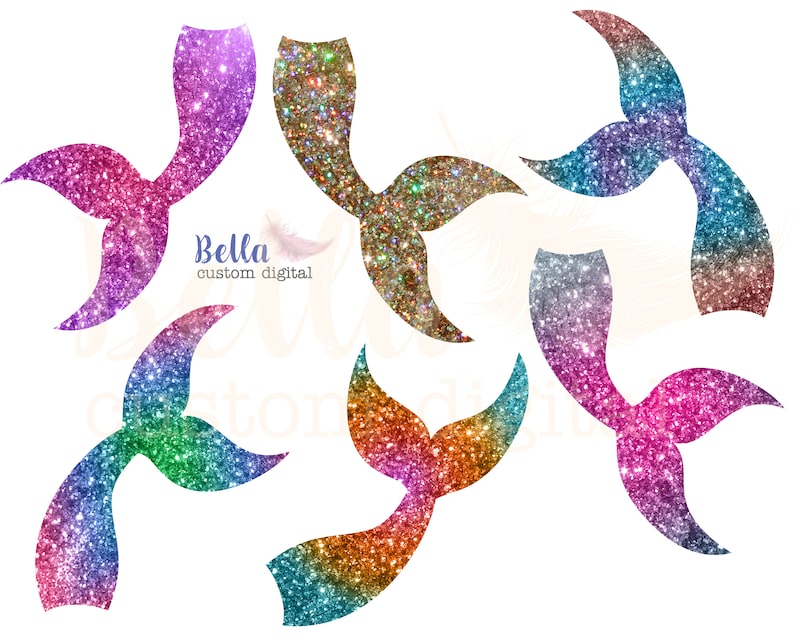 Mermaid Clipart Mermaid Tails Clip Art 6 Sparkle Rainbow - Etsy
