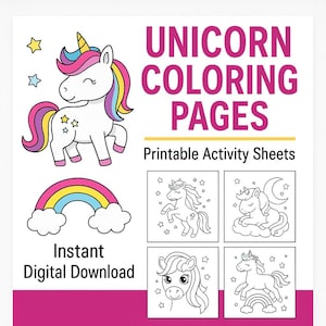 Unicorn Coloring Pages for Kids: Printable Party Activity (PDF Download)
