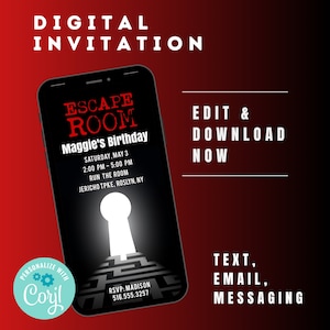Escape Room Birthday Party Invitation Digital Birthday Invitation, Escape Room Party Invitation Escape Room Invitation Edit and Download Now