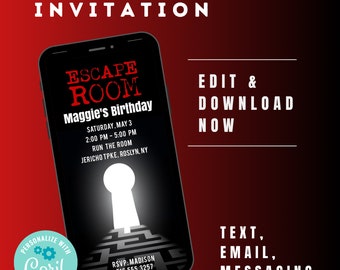 Escape Room Birthday Party Invitation Digital Birthday Invitation, Escape Room Party Invitation Escape Room Invitation Edit and Download Now