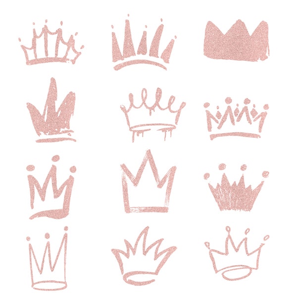 Crown PNG Clipart Princess Crowns Rose Gold Glitter Sparkle Crowns Clipart Graphics 12 images transparent background High Res PNG printable