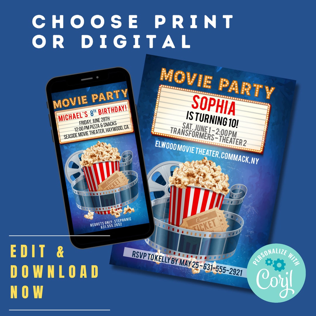 Movie Birthday Party Invitation Movie Theater Birthday Movie Party