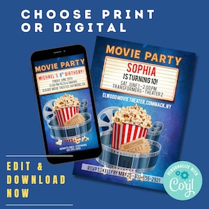 Movie Birthday Invitation Cinema Party Movie Birthday Party Movie Night Editable Digital Invitation 2 sizes/titles. Edit and download now image 5