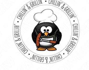 BBQ Clipart Chillin' & Grillin' Penguin Clipart Graphic svg jpg png HR digital download Father's Day Gift Art Printable BBQ Clip Art