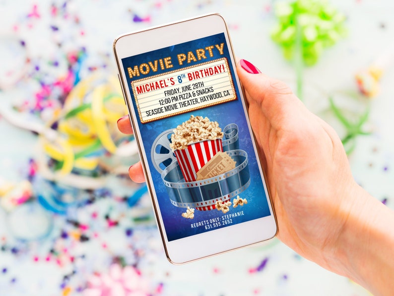 Movie Birthday Invitation Cinema Party Movie Birthday Party Movie Night Editable Digital Invitation 2 sizes/titles. Edit and download now image 2