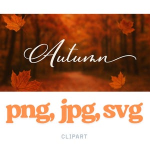 Autumn Script Clipart • Fall Calligraphy SVG PNG JPG • Elegant Seasonal Word Art Digital Download