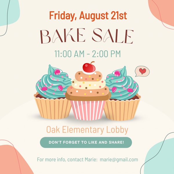 Bake Sale Flyer Social Media Baking Sale Template Bake Sale Ad Template school bake sale fundraiser poster share on Instagram Facebook post