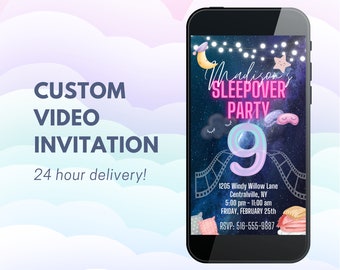 Slumber Party Birthday Invitation Party Sleepver Party Birthday Personalized Video Invitation Birthday Party Invite Custom ready in 24 hours