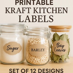 Kitchen Tags Kraft Paper Kitchen Labels: Printable Pantry Jar Tags DIY Write-on PNG ...