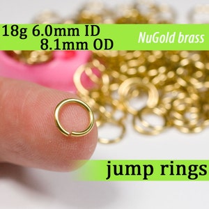 18g 6.0 mm ID 8.1 mm OD NuGold brass jump rings -- 18g6.00 open jumprings