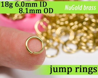 18g 6.0 mm ID 8.1 mm OD NuGold brass jump rings -- 18g6.00 open jumprings