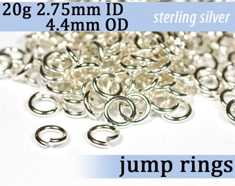 20g 2.75 mm ID 4.4mm OD sterling silver 925 jump rings -- 20g2.75 open jumprings