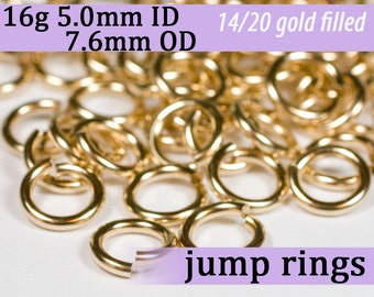 16g 5.0 mm ID 7.6mm OD gold filled jump rings -- goldfill jumprings 16g5.00 links