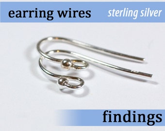 Sterling silver ear wires with ball and loop - earring findings