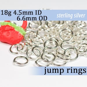 18g 4.5 mm ID 6.6mm OD sterling silver 925 jump rings -- 18g4.50 open jumprings