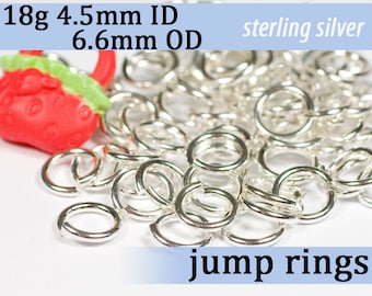 18g 4.5 mm ID 6.6mm OD sterling silver 925 jump rings -- 18g4.50 open jumprings