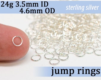 24g 3.5 mm ID 4.6mm OD sterling silver 925 jump rings 24g3.50 -- open jumprings