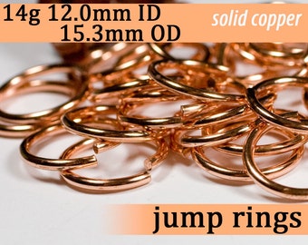 14g 12.0 mm ID 15.3 mm OD copper jump rings -- 14g12.00 open jumprings links