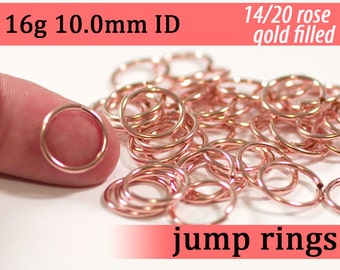 16g 10.0 mm ID 14k rose gold filled jump rings -- jumprings rose goldfill 16g10.00 pink supplies