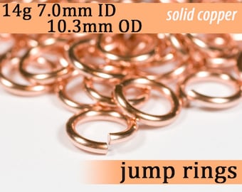 14g 7.0 mm ID 10.3 mm OD copper jump rings -- open jumprings 14g7.00 links