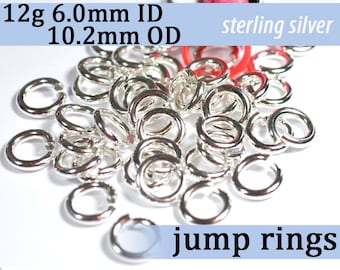 12g 6.0 mm ID 10.2mm OD sterling silver jump rings -- 12g6.00 jumprings 925 links