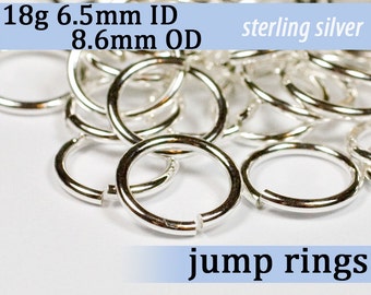 18g 6.5 mm ID 8.6mm OD sterling silver 925 jump rings -- 18g6.50 open jumprings