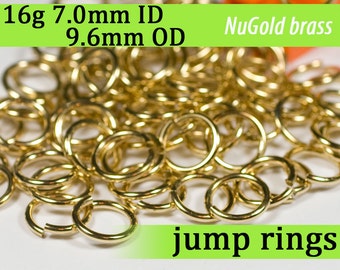 16g 7.0 mm ID 9.6 mm OD NuGold brass jump rings -- 16g7.00 open jumprings links