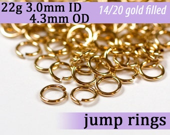 22g 3.0 mm ID 4.3mm OD gold filled jump rings -- 22g3.00 goldfill jumprings 14k goldfilled