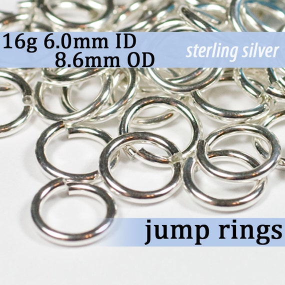 16g 6.0 Mm ID 8.6 Mm OD Sterling Silver Jump Rings 16g6.00