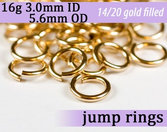 16g 3.0 mm ID 5.6mm OD gold filled jump rings -- goldfill jumprings 16g3.00 links