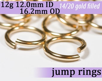 12g 12.0 mm ID 16.2mm OD gold filled jump rings -- 12g12.00 goldfill jumprings 14k goldfilled