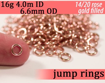 16g 4.0 mm ID 6.6mm OD 14k rose gold filled jump rings -- pink goldfilled fill jumprings 16g4.00