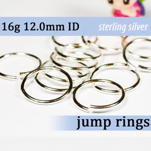 16g 12.0 mm ID sterling silver jump rings --  16g12.00 jumprings 925 links
