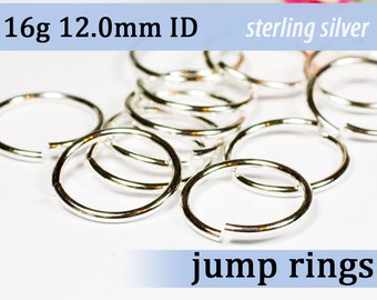 16g 12.0 mm ID sterling silver jump rings --  16g12.00 jumprings 925 links