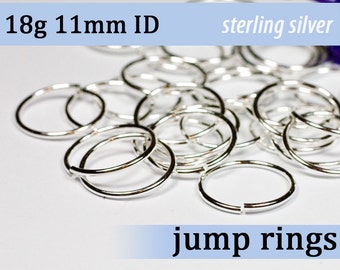 18g 11.0 mm ID sterling silver 925 jump rings -- 18g11.00 open jumprings