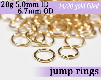 20g 5.0mm ID 6.7mm OD gold filled jump rings -- 20g5.00 goldfill jumprings 14k goldfilled