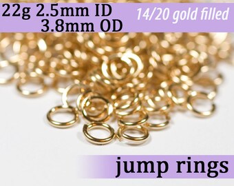 22g 2.5 mm ID 3.8mm OD gold filled jump rings -- 22g2.50 goldfill jumprings 14k goldfilled