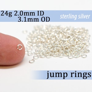 May include: A pile of 24 gauge sterling silver jump rings, each measuring 2.0 mm in inner diameter and 3.1 mm in outer diameter.
