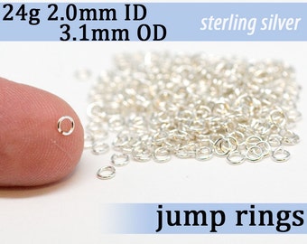 24g 2.0 mm ID 3.1mm OD sterling silver 925 jump rings 24g2.00 -- open jumprings