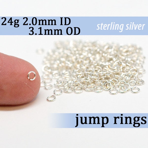 24g 2.0 mm ID 3.1mm OD sterling silver 925 jump rings 24g2.00 -- open jumprings