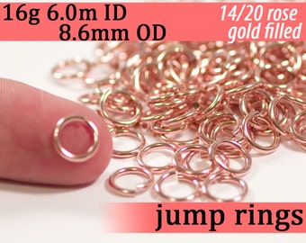 16g 6.0 mm ID 8.6mm OD 14k rose gold filled jump rings -- pink goldfill jumprings 16g6.00 links