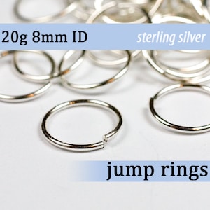 20g 8.0 mm ID sterling silver 925 jump rings -- 20g8.00 open jumprings