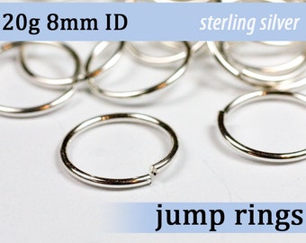 20g 8.0 mm ID sterling silver 925 jump rings -- 20g8.00 open jumprings