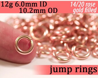 12g 6.0 mm ID 10.1mm OD rose gold filled jump rings -- 12g6.00 rose goldfill jumprings 14k goldfilled