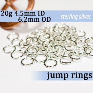 20g 4.5 mm ID 6.2mm OD sterling silver 925 jump rings -- 20g4.50 open jumprings